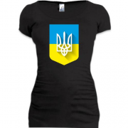 Подовжена футболка з Тризубом на фоні українського прапора