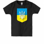 Дитяча футболка з Тризубом на фоні українського прапора