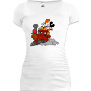 Женская удлиненная футболка Мики на паровозе