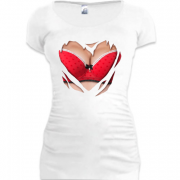 Женская удлиненная футболка с красным лифом (2)