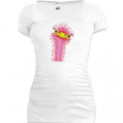 Подовжена футболка з вишитим страусятком - дівчинкою