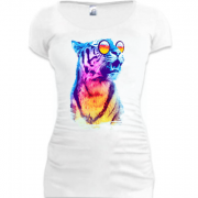 Женская удлиненная футболка с тигром в очках