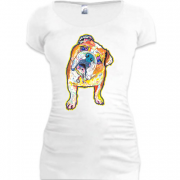 Женская удлиненная футболка с акварельным бульдогом