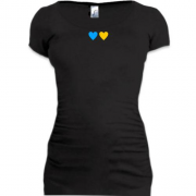 Подовжена футболка жовто-сині сердечка (міні принт)