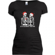 Подовжена футболка із закоханими скелетами Новий Рік