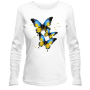 Жіночий лонгслів з жовто-синіми метеликами