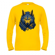 Лонгслив с желто-синим мифическим волком