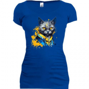 Подовжена футболка Кіт у жовто-синіх обладунках