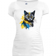 Подовжена футболка Кіт у жовто-синіх фарбах