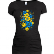 Подовжена футболка Жовто-синій квітковий арт