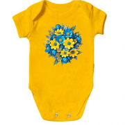 Дитячий боді з жовто-синім букетом квітів (АРТ)