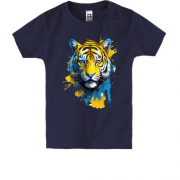 Детская футболка с тигром в желто-синих красках