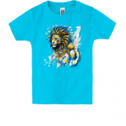 Детская футболка со львом в желто-синих красках
