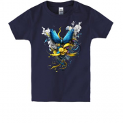 Дитяча футболка Птах на жовто-синьому букеті (арт)