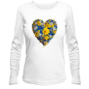 Жіночий лонгслів Серце із жовто-синіх квітів (3)