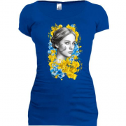 Подовжена футболка Дівчина у жовто-синіх квітах