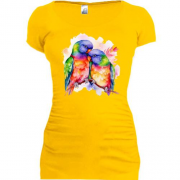 Подовжена футболка з декоративними пташками