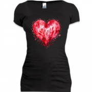 Подовжена футболка Акварельне серце з візерунками
