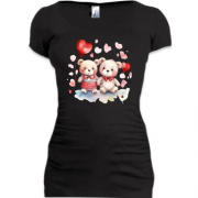Подовжена футболка із закоханими плюшевими ведмедиками