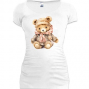 Подовжена футболка з плюшевим ведмедиком у шарфі