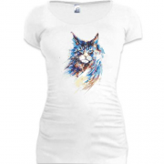 Подовжена футболка з котом (стилізований арт)