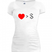 Женская удлиненная футболка Любовь дороже денег