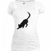 Женская удлиненная футболка Halloween с черной кошкой