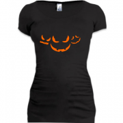 Женская удлиненная футболка со злыми тыквами