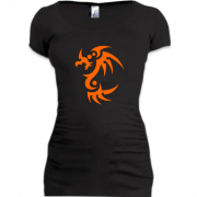 Женская удлиненная футболка оранжевый дракон