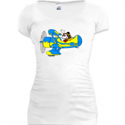 Женская удлиненная футболка Мики в самолете