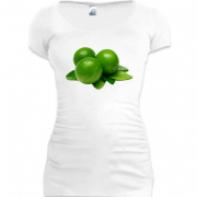 Женская удлиненная футболка с зелеными лимонами (лаймом )