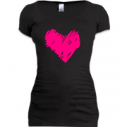 Подовжена футболка з нарисовангным серцем
