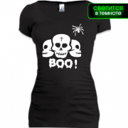 Женская удлиненная футболка "Бу" с черепами