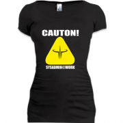 Женская удлиненная футболка Sysadmin@Work (quake)