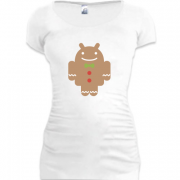 Женская удлиненная футболка "Android - печенюшка"