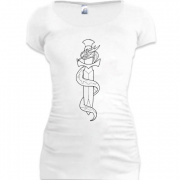 Женская удлиненная футболка "Змея на клинке"
