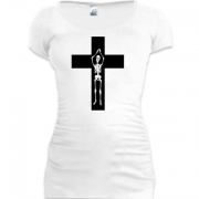 Женская удлиненная футболка Крест со скелетом