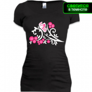 Женская удлиненная футболка с бабочкой в цветах (glow)
