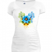 Женская удлиненная футболка с орнаментом из цветов (2)