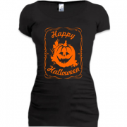 Женская удлиненная футболка Happy Halloween (Jack Daniels style)