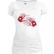 Женская удлиненная футболка Кровавые отпечатки (2)