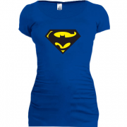 Женская удлиненная футболка бэтмо-супермэн