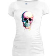 Женская удлиненная футболка с акварельным черепом