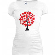 Женская удлиненная футболка Дерево с сердечками 2