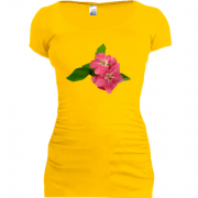 Женская удлиненная футболка с розовым цветком (2)