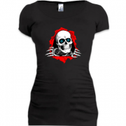 Женская удлиненная футболка с вырывающимся из груди скелетом