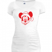 Женская удлиненная футболка Микки в колпаке Санты