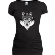 Женская удлиненная футболка с волком (этно)