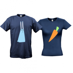 Парные футболки с зайцем и морковкой