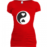 Женская удлиненная футболка Инь-янь с сердцем